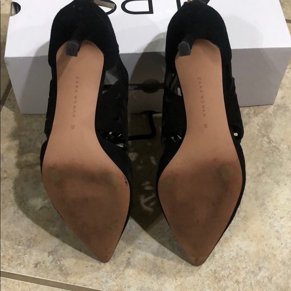 ZARA LASER CUT SUEDE WRAP AROUND HEELS BOOTIES - Picture 7 of 8